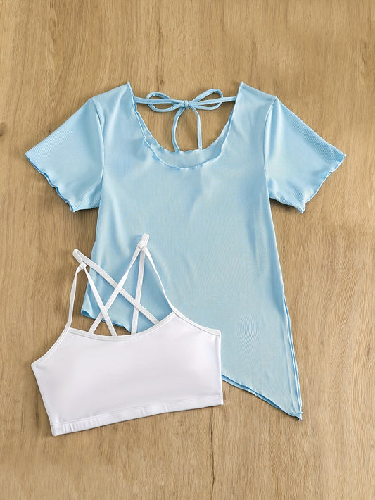 Criss Cross Sports Bra & Lace up Running Top Set