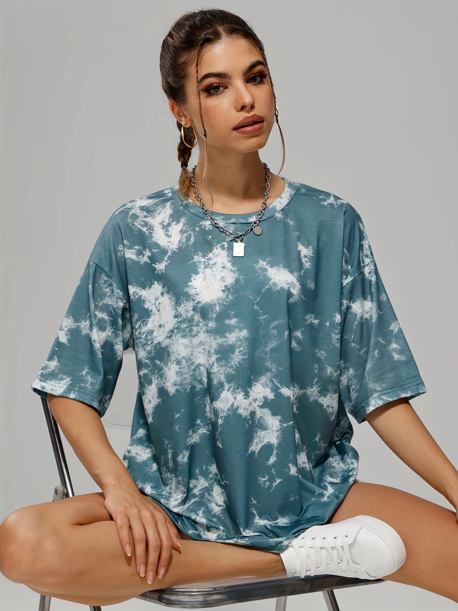 Tie Dye Workout T-shirt Short Sleeve Crew Neck Top