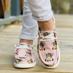 Women's Cartoon Animal Print Canvas Shoes Low Top Lace Up Round Toe Casual Shoes