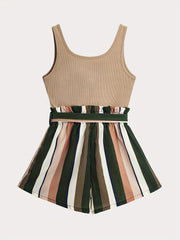 Striped Splicing Jumpsuit Casual Sleeveless Cami Short Length Jumpsuit