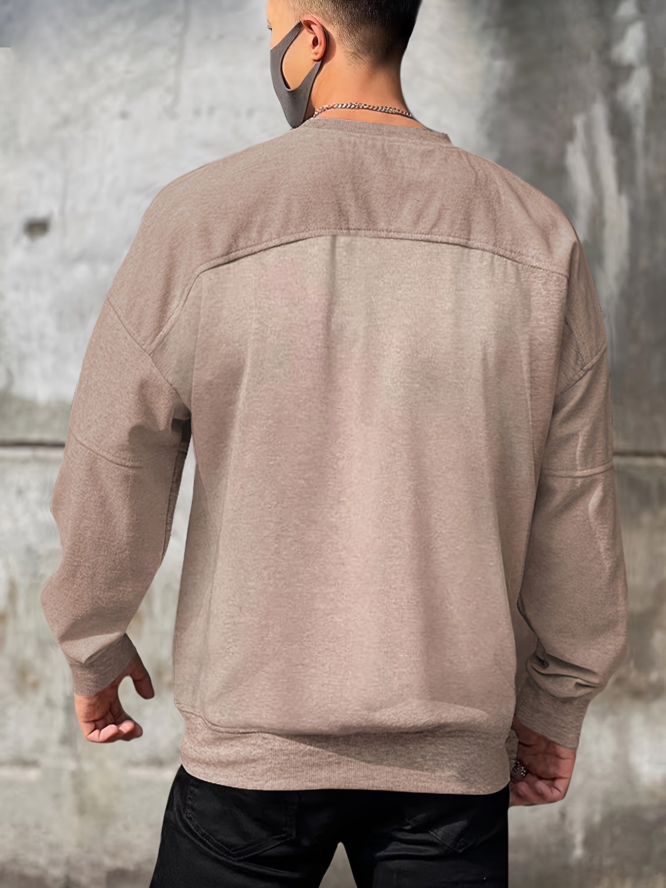 Men's Solid Round Neck Sweatshirt Loose Pullover