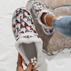 Christmas Print Snow Boots Women's Winter Lace-Up Flats Sneakers