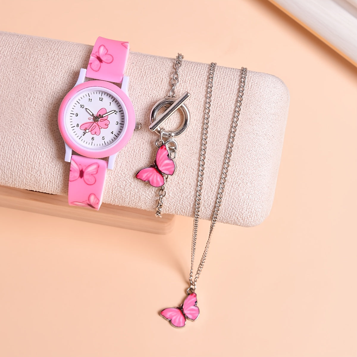 3pcs Butterfly Silicone Watch Strap & Necklace Bracelet Set for Girls