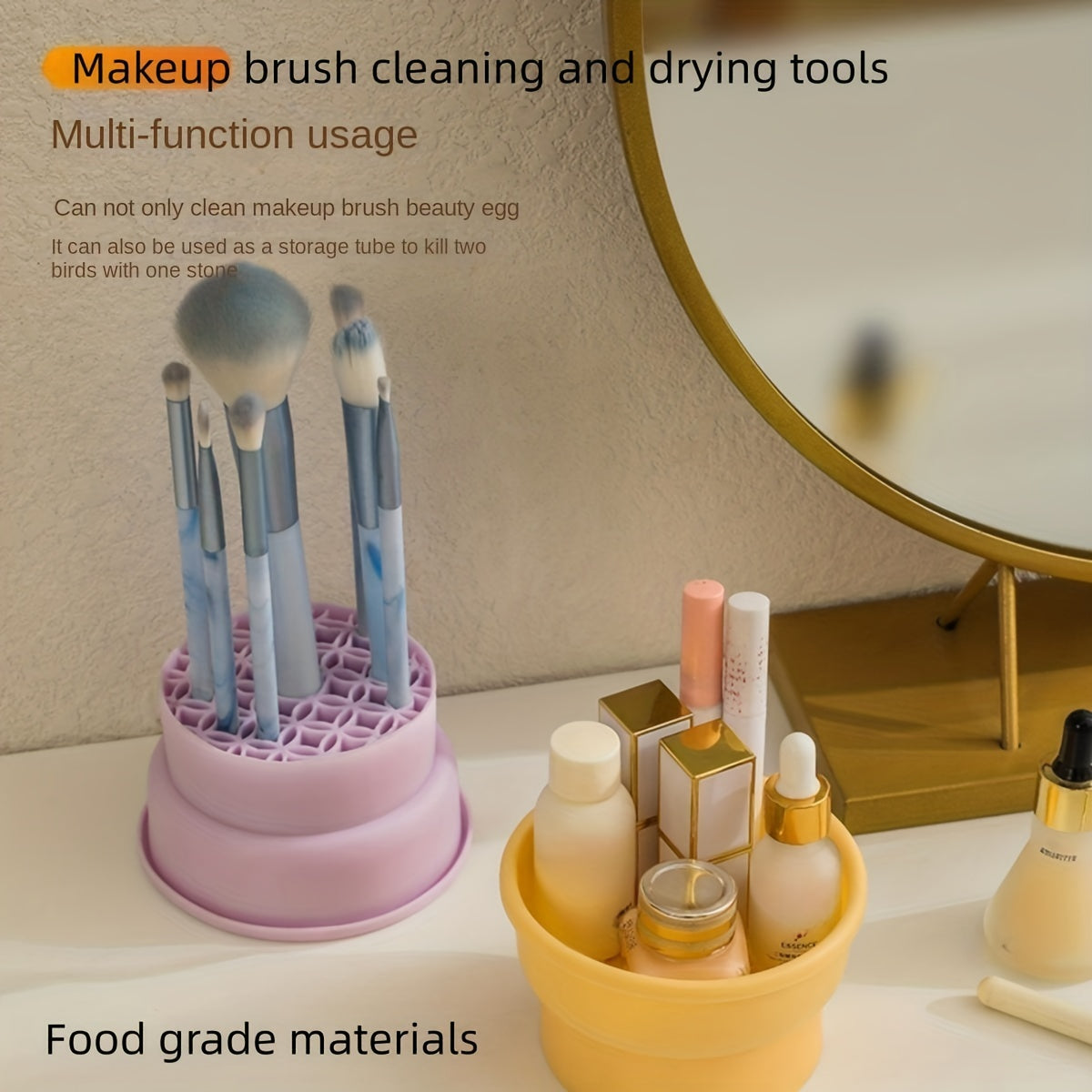 2-in-1 Silicone Brush Cleaning Mat with Holder