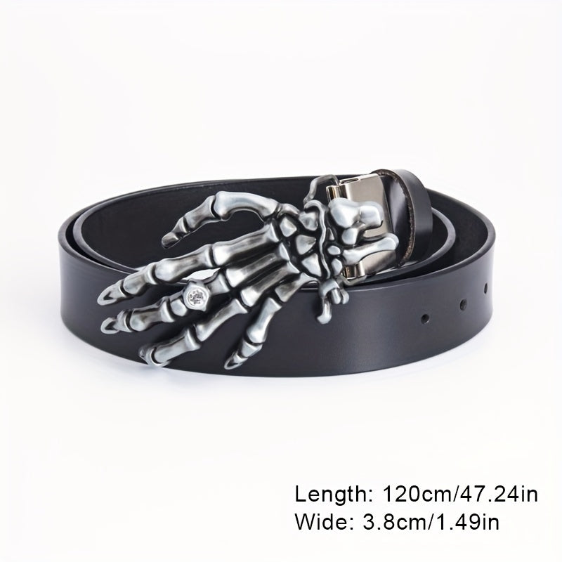 Men's Leather Buckle Belt Skull Hand Pattern Decorative Belt