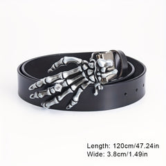 Men's Leather Buckle Belt Skull Hand Pattern Decorative Belt