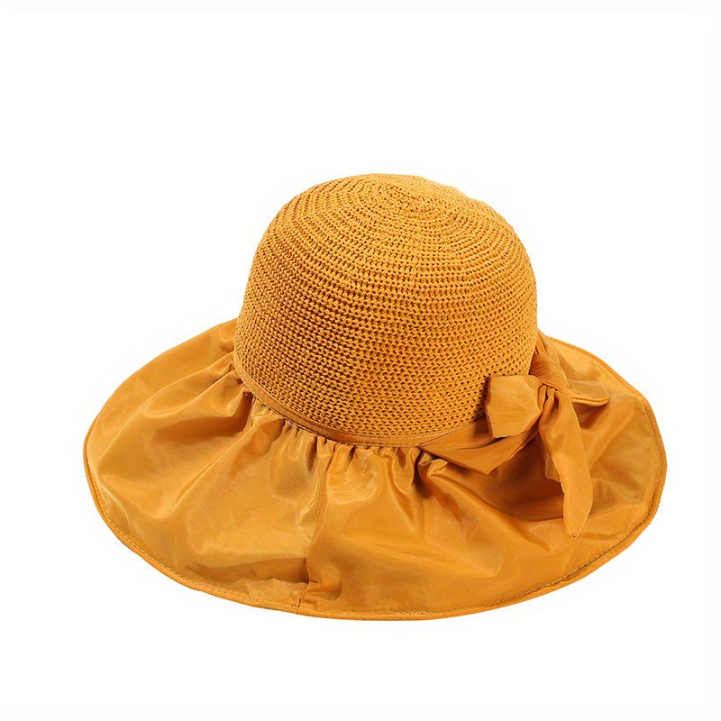 Straw Sun Hat Summer Solid Bowknot Beach Hat Women Breathable Sports Sun Hats