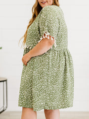  Leopard Print Fringe Trim Midi Dress