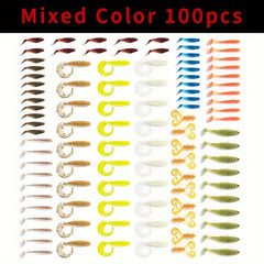 100pcs Bionic Soft Fishing Bait Trout Bass Paddle Tail Twister Tail Soft