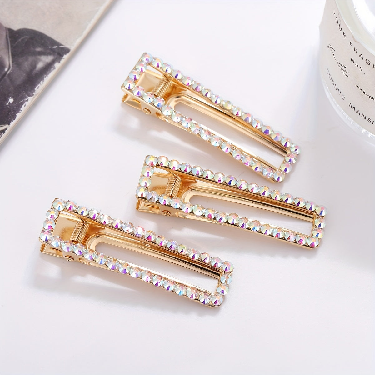 Rhinestone Hair Clip Rectangular Hollow Duck Billed Clip Hair Accessories