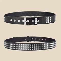 Metal Square Pin Buckle Belt Hip Hop Rivet Wide Waist Belts Punk PU Leather Pant