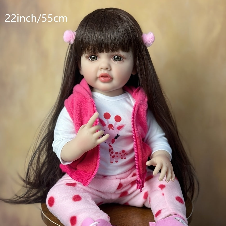 55" Soft Vinyl Reborn Doll Long Straight Wig Pink Outfit & Accessories