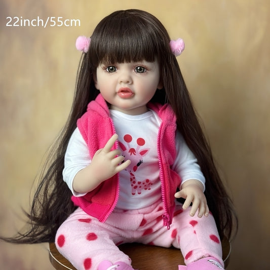 55" Soft Vinyl Reborn Doll Long Straight Wig Pink Outfit & Accessories