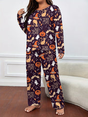 Halloween Pajamas Set Allover Halloween Graphic Tee & Pants Lounge Set