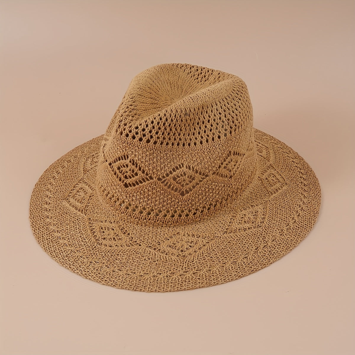 Vintage Hollow Crochet Straw Hat Women Fedora Cap Beach Hats