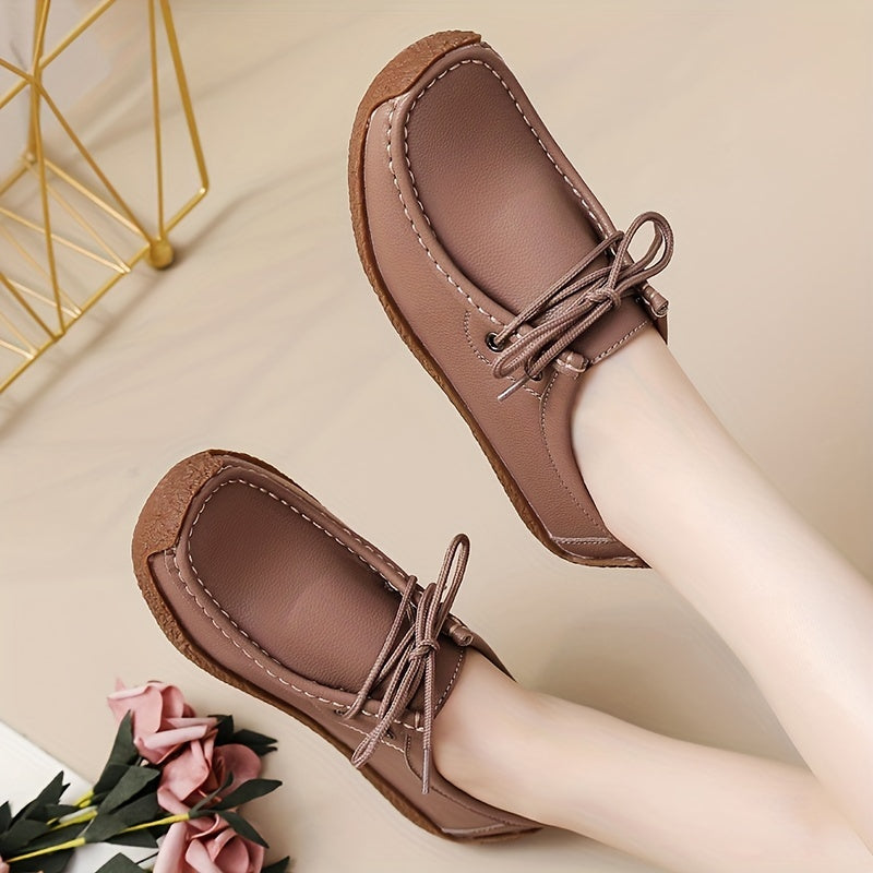 Women's Lace Up Loafers Square Toe Flats