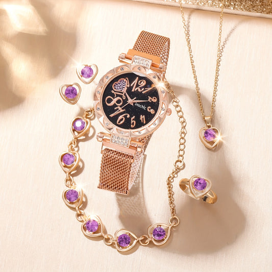 Kids Quartz Watch & Jewelry Set - Sparkling Rhinestones