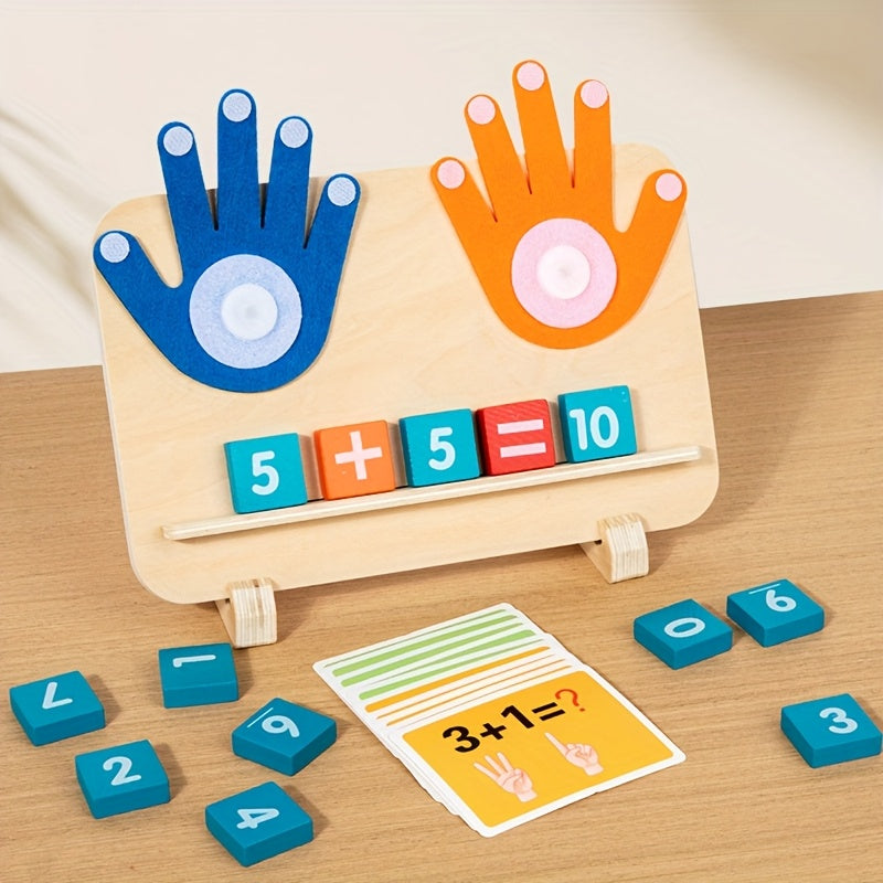 Wooden Finger Counting Toy for Math Learning with 10 Cards