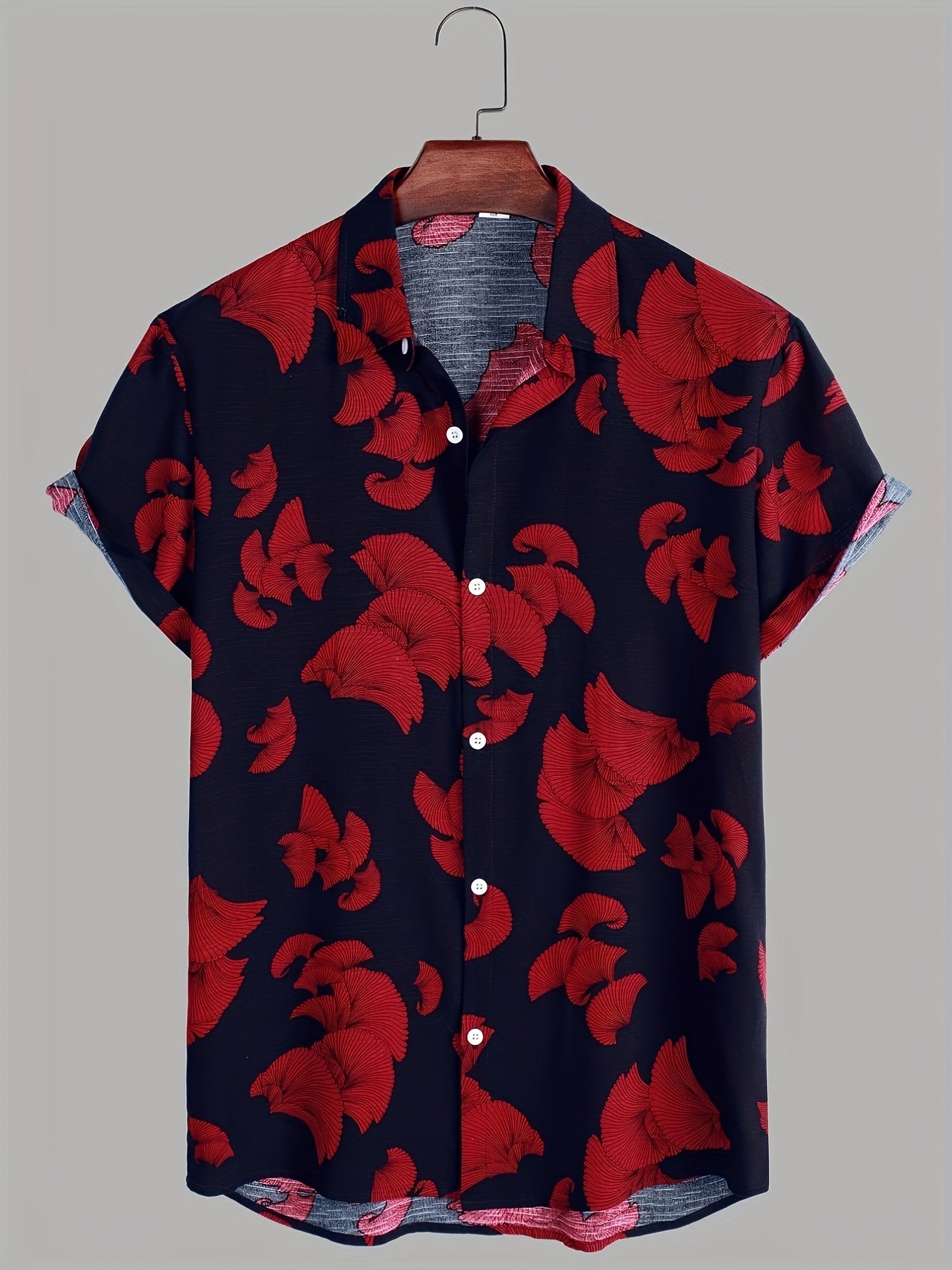 Men's Leaf Print Hawaiian Shirt for Daily Wear and Vacation