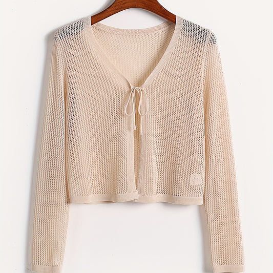 Long Sleeve Open Knit Cardigan Solid Casual Sweater