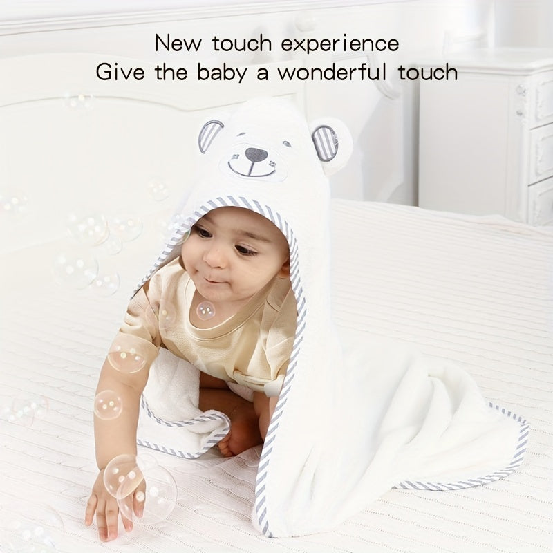 Hooded Baby Towels Soft Coral Fleece Bath Towel With Bear Ears