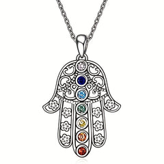 7 Chakra Palm Pendant Yoga Healing Stone Necklace Energy Balance Jewelry