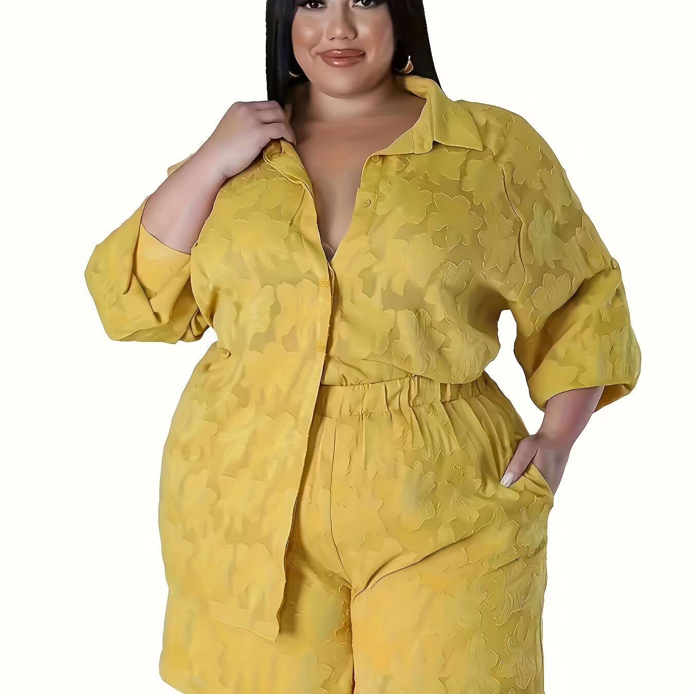 Women's Plus Floral Print Blouse & Shorts Set