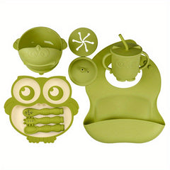 Baby Led Weaning Food Set - Silicone Bib, Bowl, Sippy Cup, Snack Lid, Divided Fo