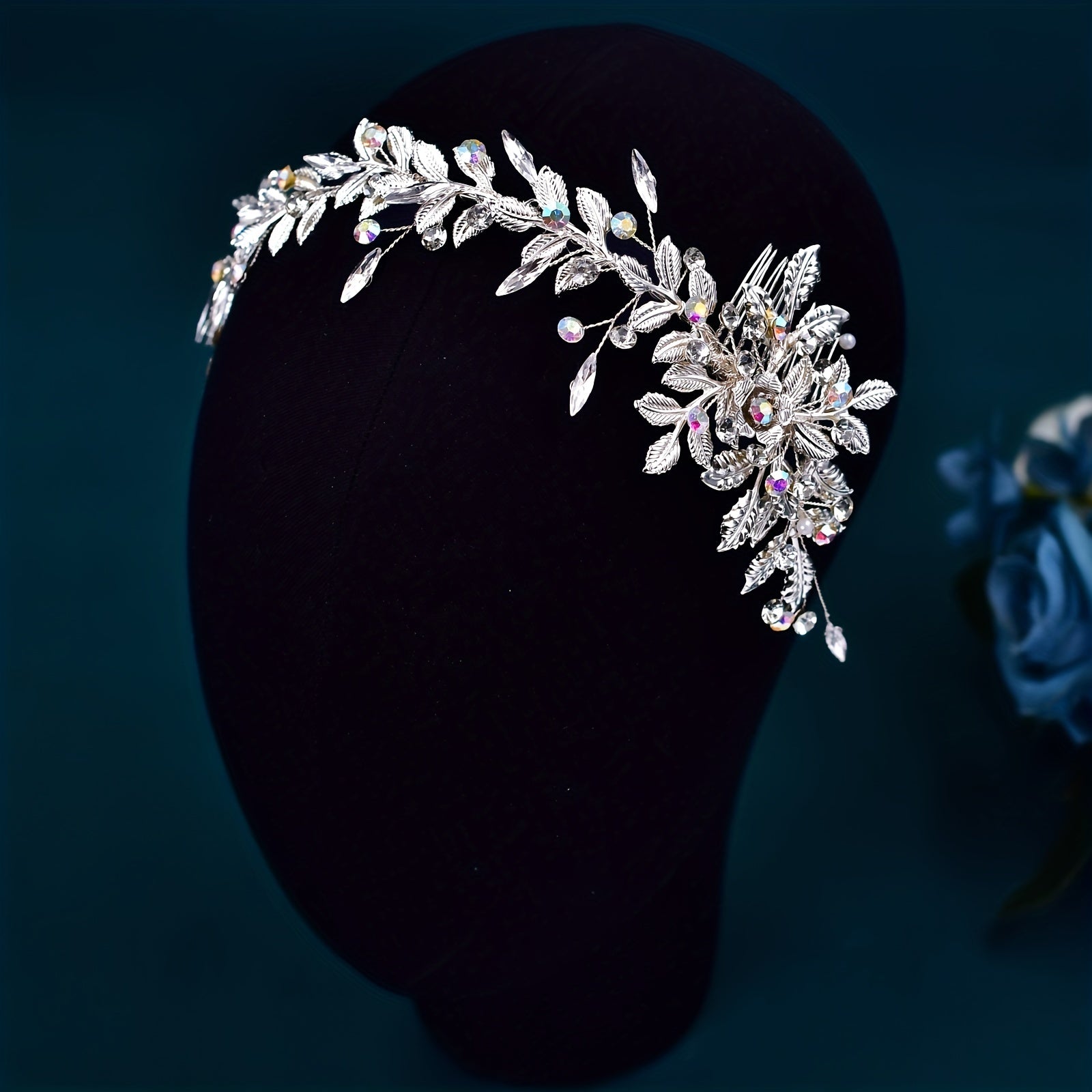 AB Rhinestone Bridal Hair Comb Sparkling Flower Wedding Prom Formal Events