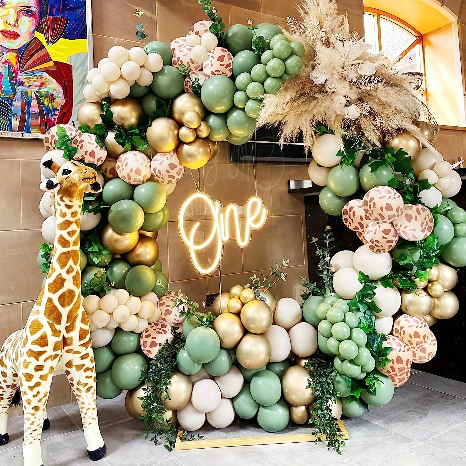 135pcs Safari Balloon Garland Kit Jungle Theme Giraffe Animal Print
