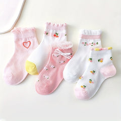 5 Pairs Girls Heart Floral Socks for Spring and Summer