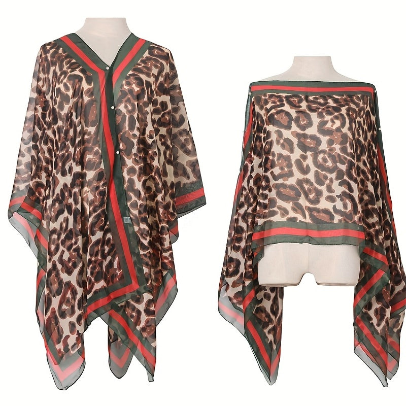 Leopard Print Gauze Shawl Bikini Cover Up Travel Beach Towel