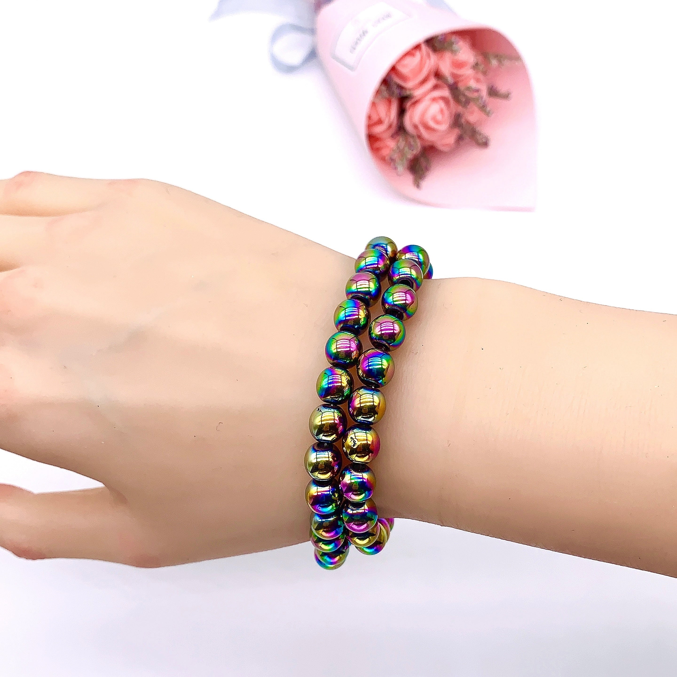 Natural Rainbow Hematite Beads Spacer Beads for DIY Bracelet Jewelry Making
