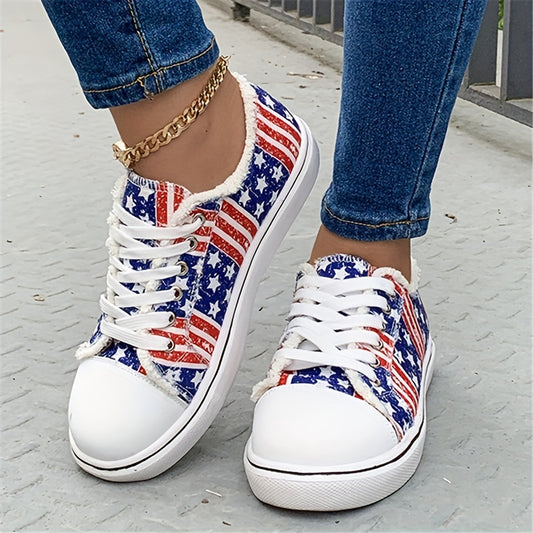 Women's Star Pattern Canvas Sneakers Striped Low Top Shoes