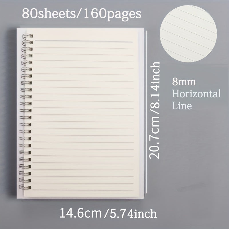 A5 Spiral Hardcover Notebook 80 Sheets Horizontal Line Grid Blank Inner Page