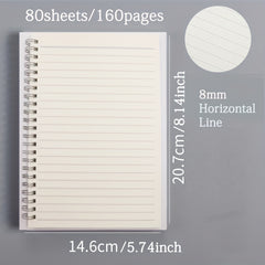 A5 Spiral Hardcover Notebook 80 Sheets Horizontal Line Grid Blank Inner Page