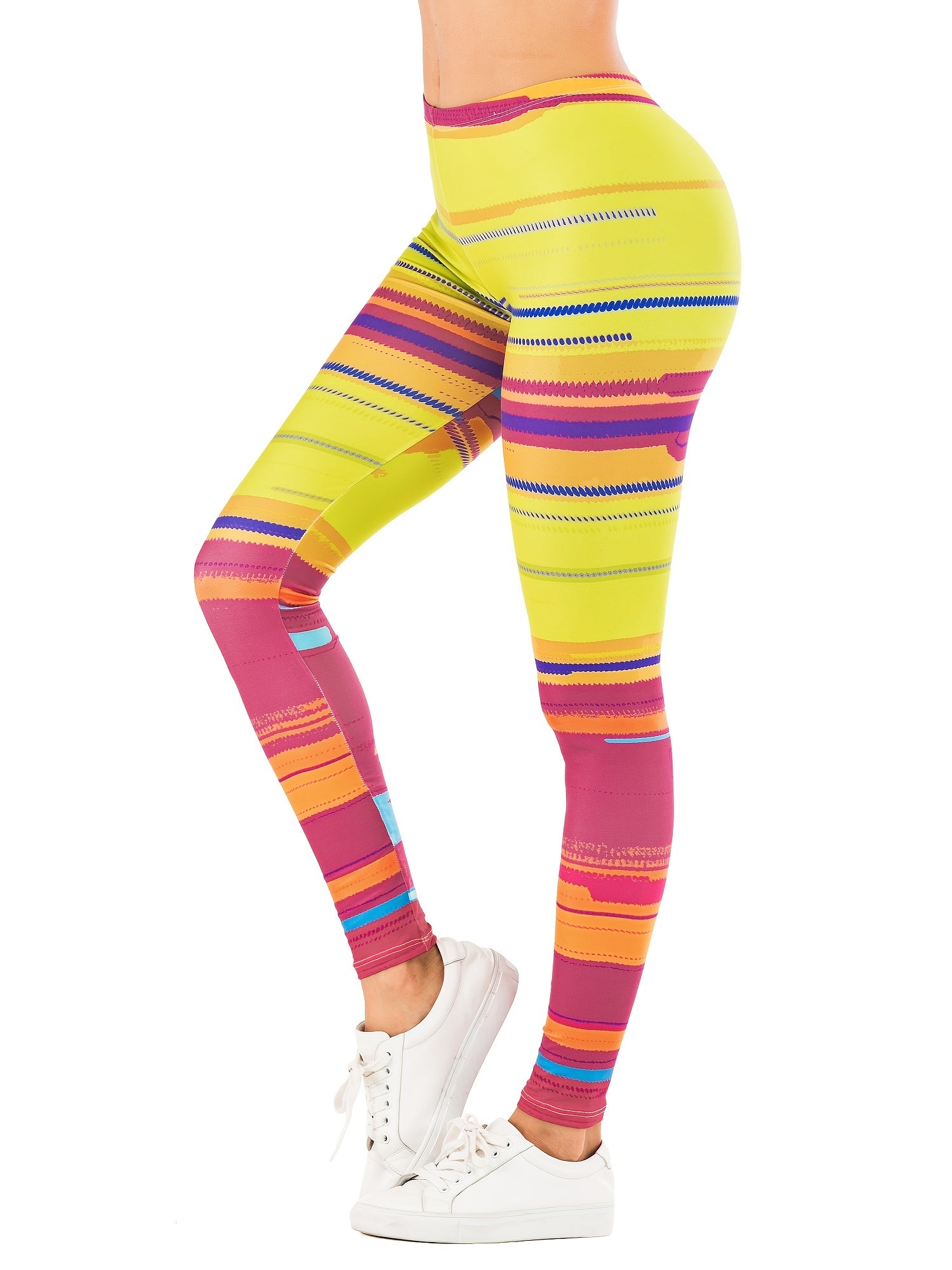 Colorful Streak Print High Waist Leggings