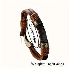 Vintage Style Brown Faux Leather Bracelet with Stone Weave