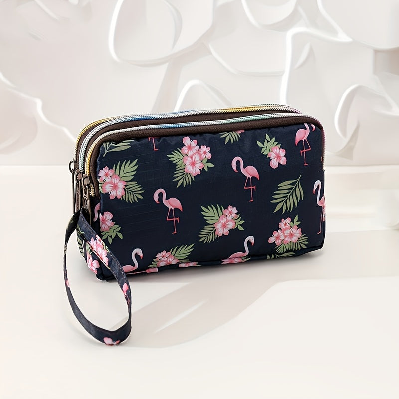 Tropical & Flamingo Print Makeup Pouch Bag Travel Portable Organizer for Women