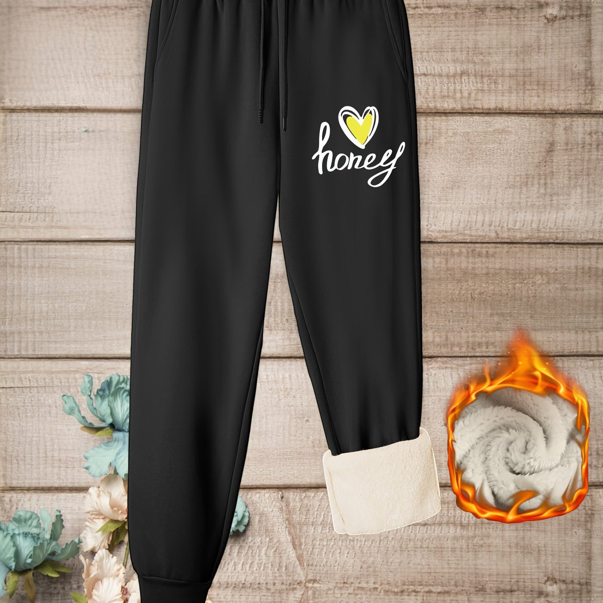 Women's Plus Letter & Heart Print Casual Pants