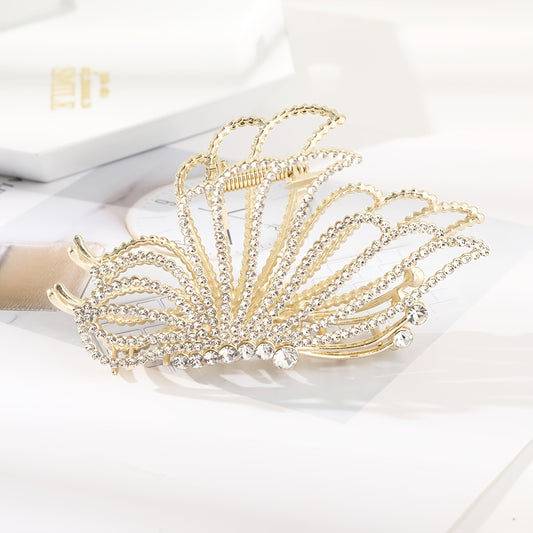 Large Butterfly Hair Clips Non-Slip Golden Rhinestone Pearl Jaw Clips