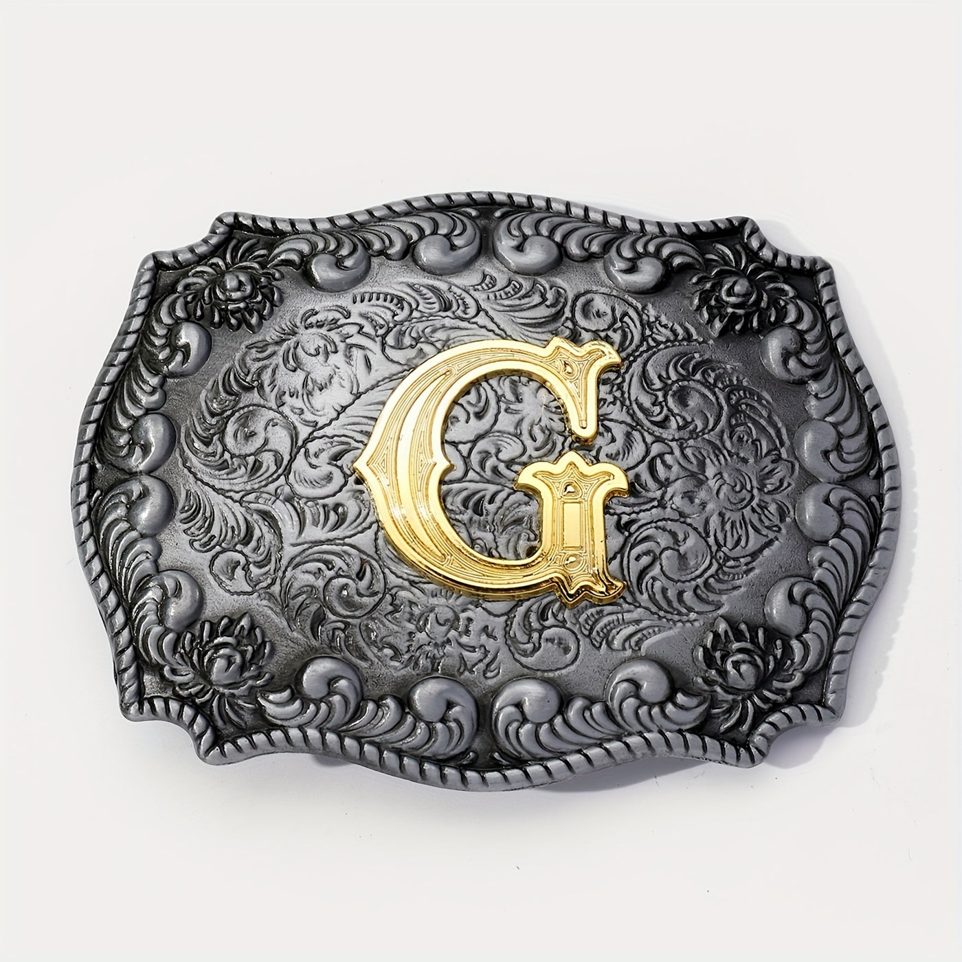 Vintage Flower Engraved Western Belt Buckle