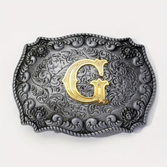 Vintage Flower Engraved Western Belt Buckle