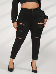  Solid Ripped High Rise Jeans