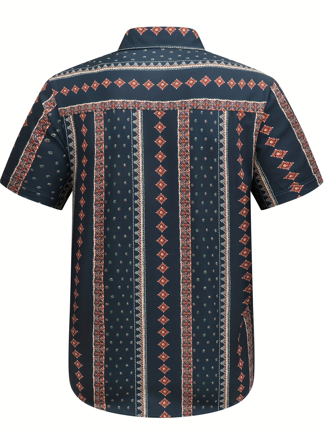 Men's Hawaiian Vintage Striped Shirt Button Up Short Sleeve Shirt