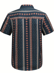 Men's Hawaiian Vintage Striped Shirt Button Up Short Sleeve Shirt