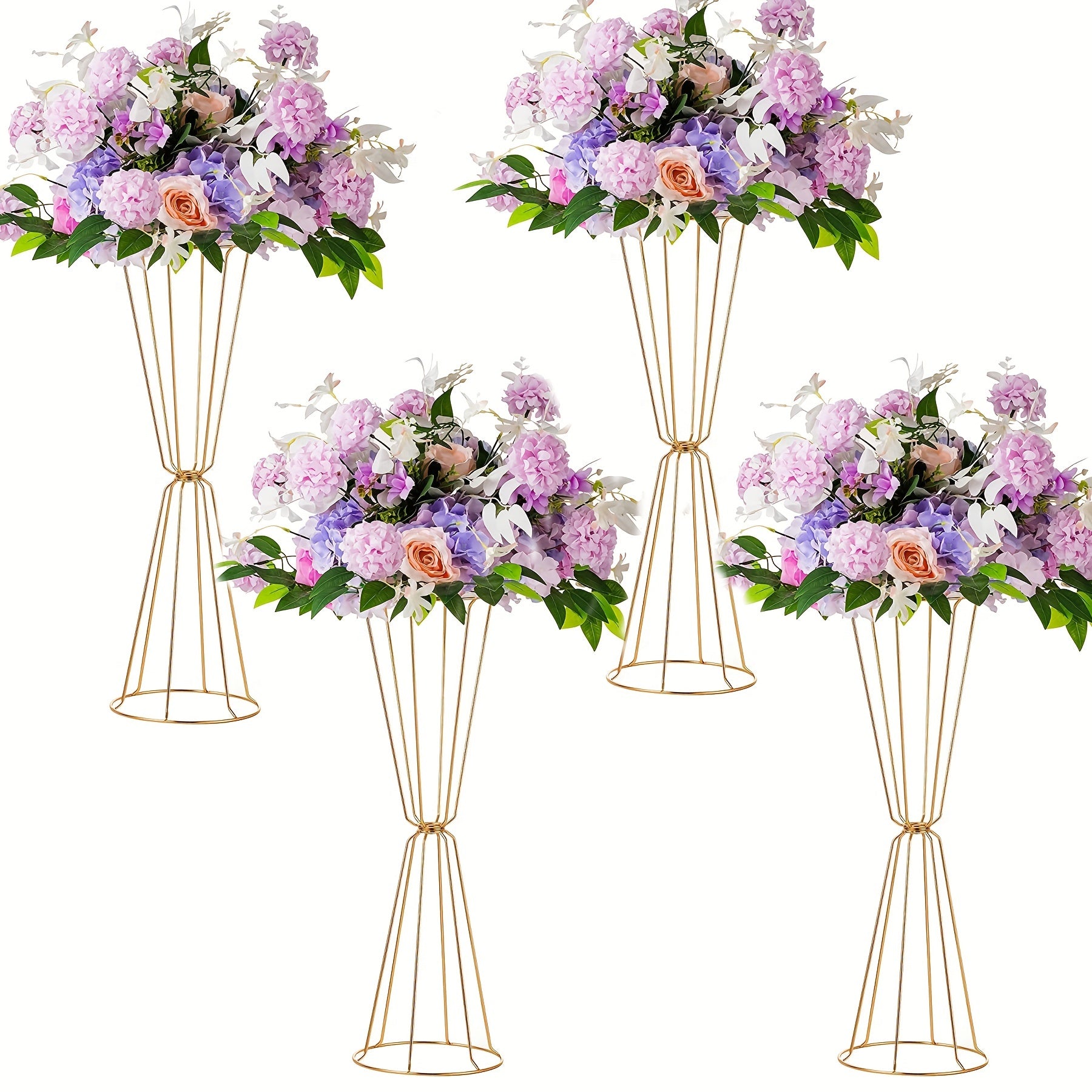 Set of 4 Golden Geometric Centerpieces for Wedding
