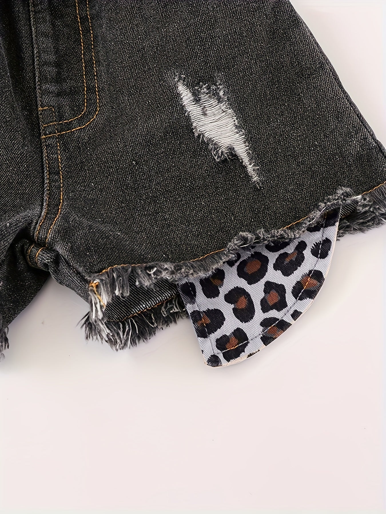 Girls Distressed Leopard Pattern Denim Shorts Kids Summer Beach Pants