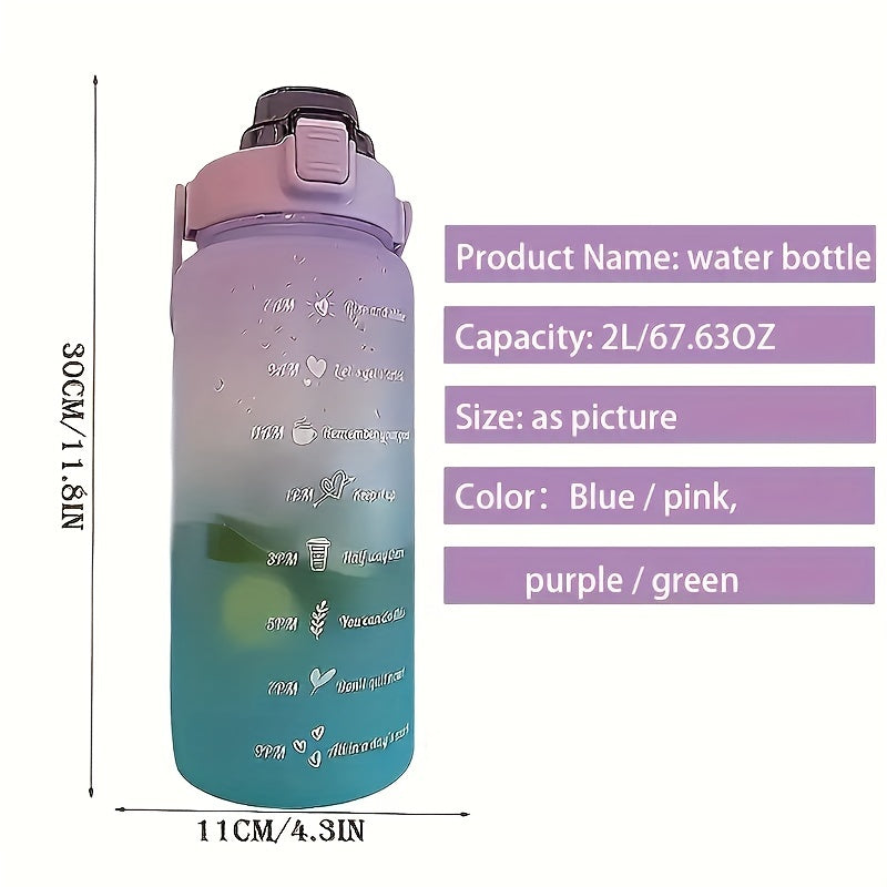 2L Gradient Plastic Water Bottle With Straw