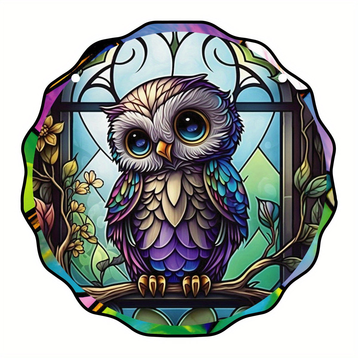 Plastic Owl Suncatcher Stained Glass Window Hanging Halloween Decor